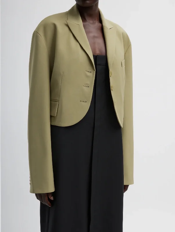 Formal Clothing For Women Popular Collection Tropical Wool Cropped Bomber Blazer in Artichoke