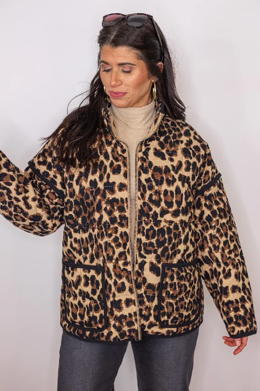Women's Stylish Professional Garments Casual Weekend Relaxed Style Leopard Print Dreams Quilted Jacket Women's Stylish Professional Garments Casual Weekend Relaxed Style Leopard Print Dreams Quilted Jacket