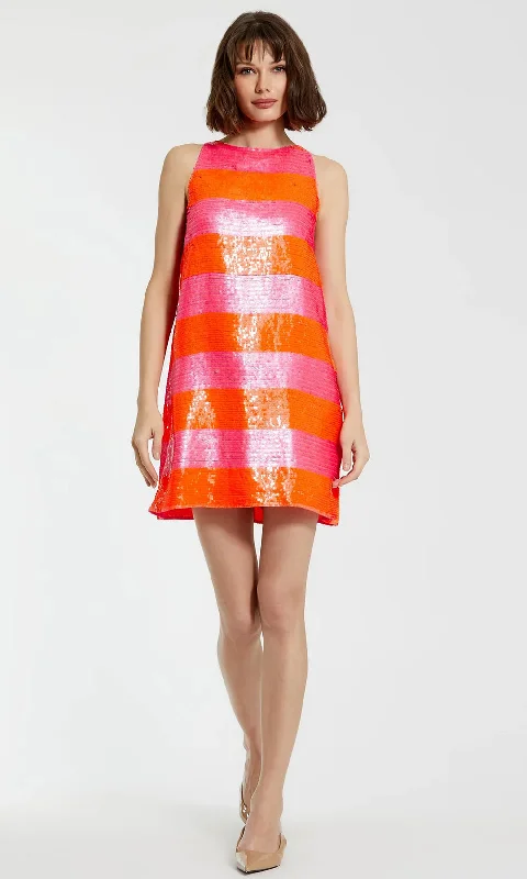 Women's Clothing And Garments Sets Ethnic Cultural Event Wear Mac Duggal 94093 - Striped Sleeveless Cocktail Dress
