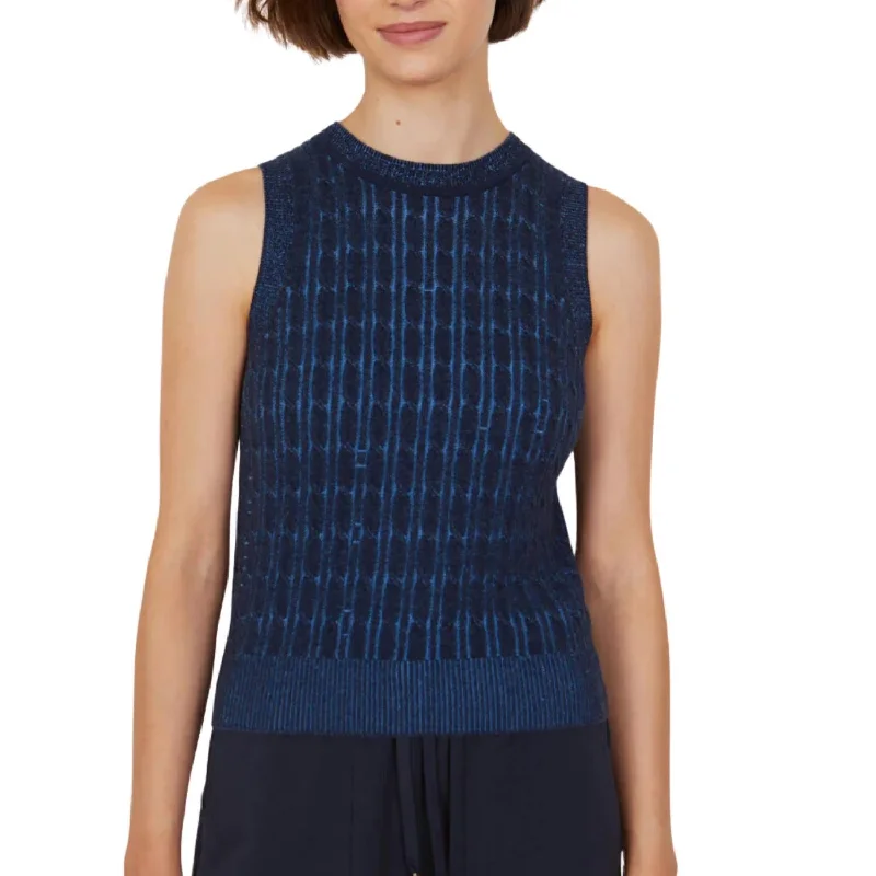Women's Active Clothing Earthy Tones Skylar Cable Vest In Navy/cornflower