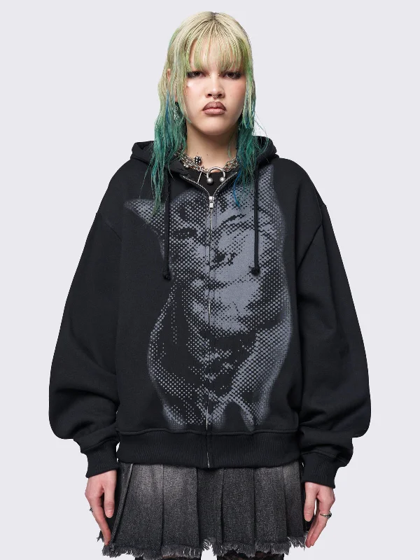 Women's Elegant Garments Elevated Style Pixel Kitty Zip Up Hoodie