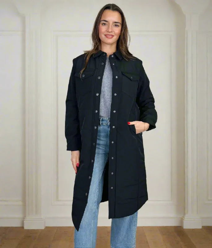 Women's Activewear Garments Graceful Drape Black Detachable Sleeves Padded Coat