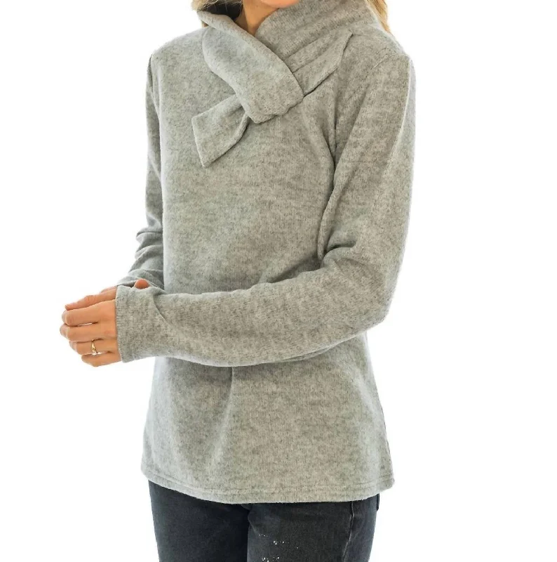 Women's Outerwear Clothing Festival Fashion Bow Neck Sweater In Grey