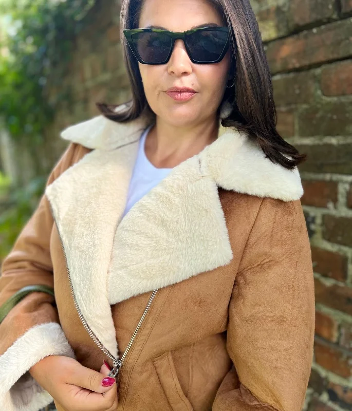 Plus-Size Women's Clothing Flash Sale Tan Shannay Aviator Jacket