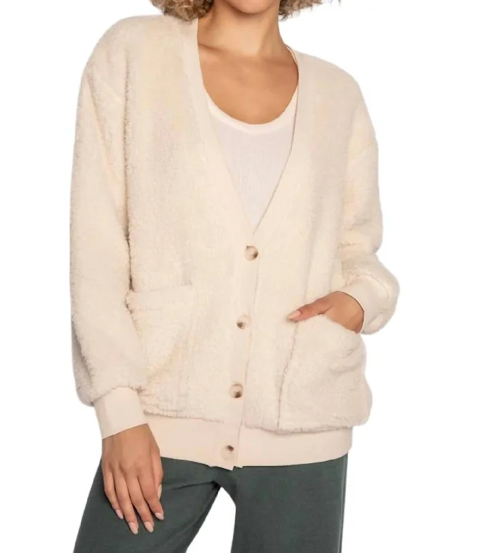 Women's Clothes For Special Occasions Chic & Cozy Apparel Shearling Cardigan In Oatmeal