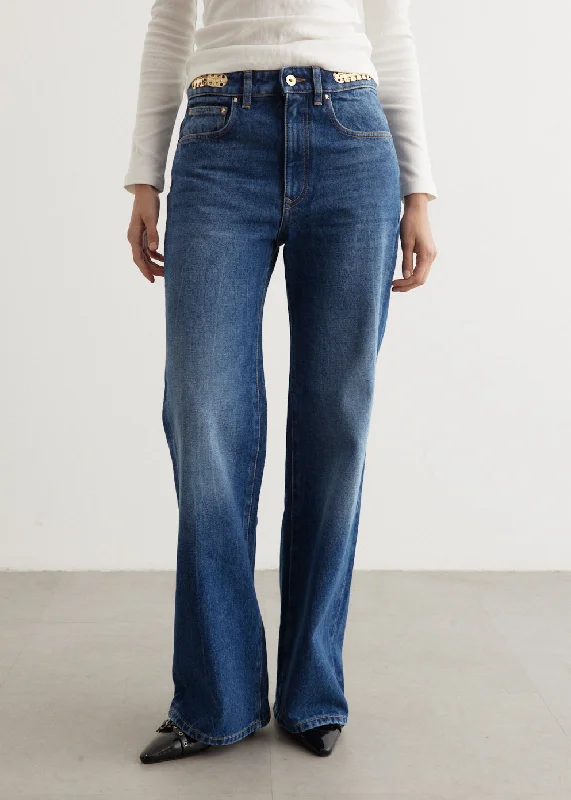 Modern Women's Outfit Tropical Island - Inspired Attire Pantalon Dark Denim Jeans