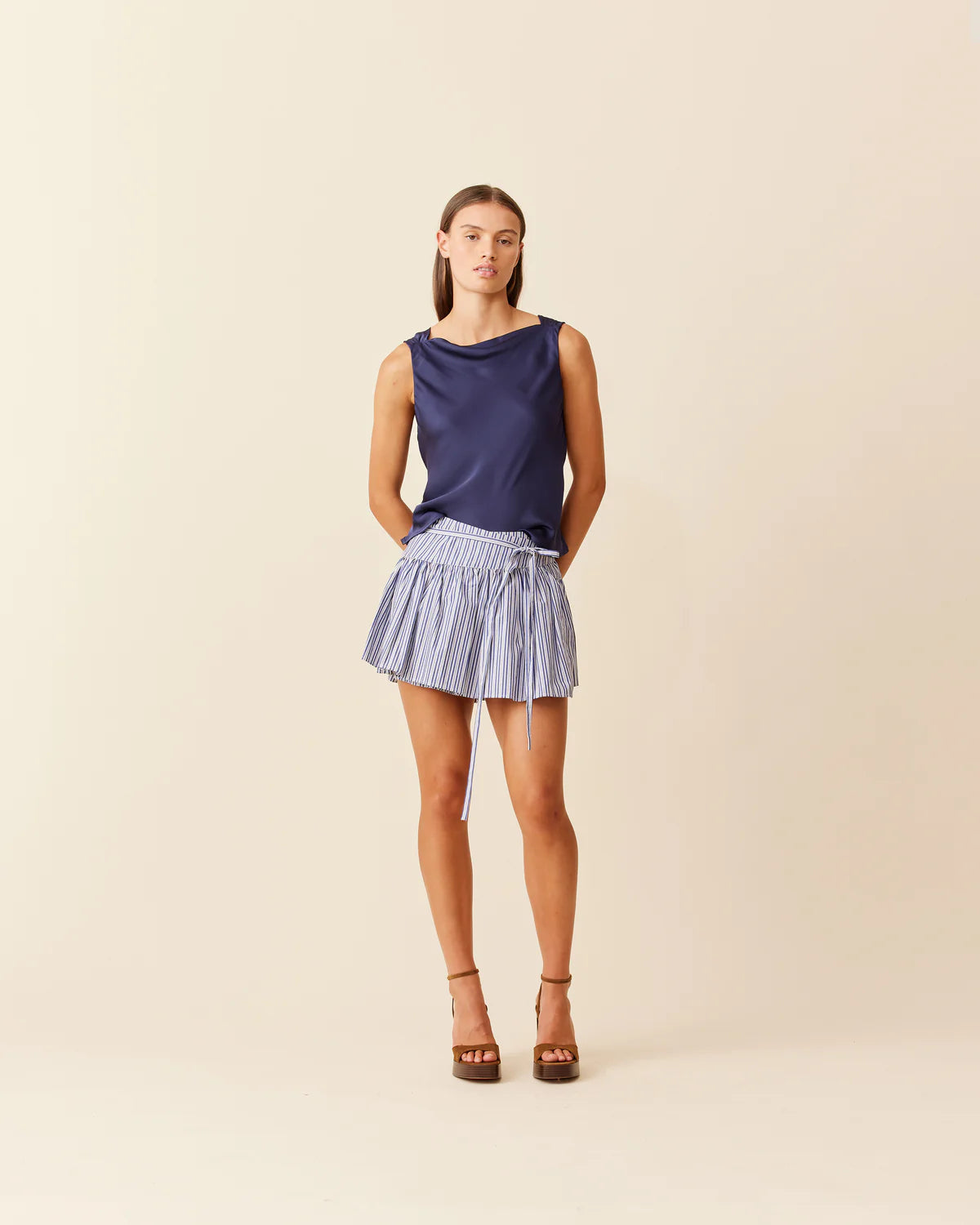 Women's Resort Apparel Fashion Sale Ruby Rodeo Mini Skirt - Navy Stripe