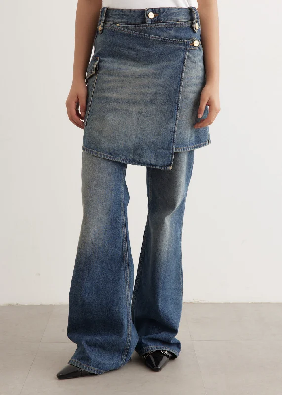 Women's Plus-Size Outfit Classic Timeless Elegant Style Heavy Washed Denim Flared Skirt Jeans Women's Plus-Size Outfit Classic Timeless Elegant Style Heavy Washed Denim Flared Skirt Jeans