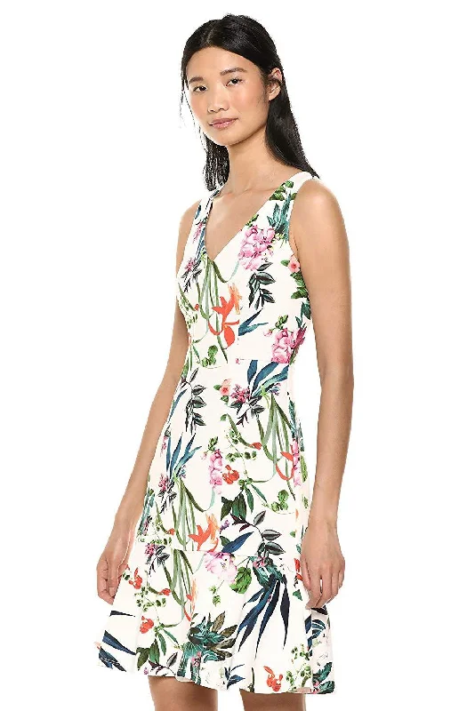 Women's Work Outfit Shop Our Looks Taylor - Sleeveless V Neck Floral Flared Hem Short Dress 1380MSC