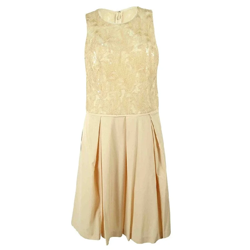 Women's Floral Print Outfit Comfortable Chic Lauren Ralph Lauren Women's Sleeveless Sequined Pleated Dress 2, Blush