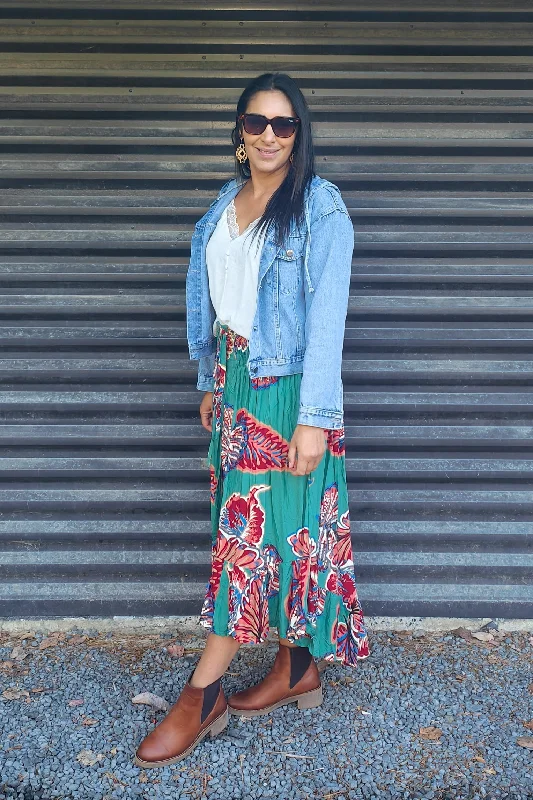 Women's Clothing For Work Budget Saver Teal & Rust Leaf -  Magnolia Maxi Skirt