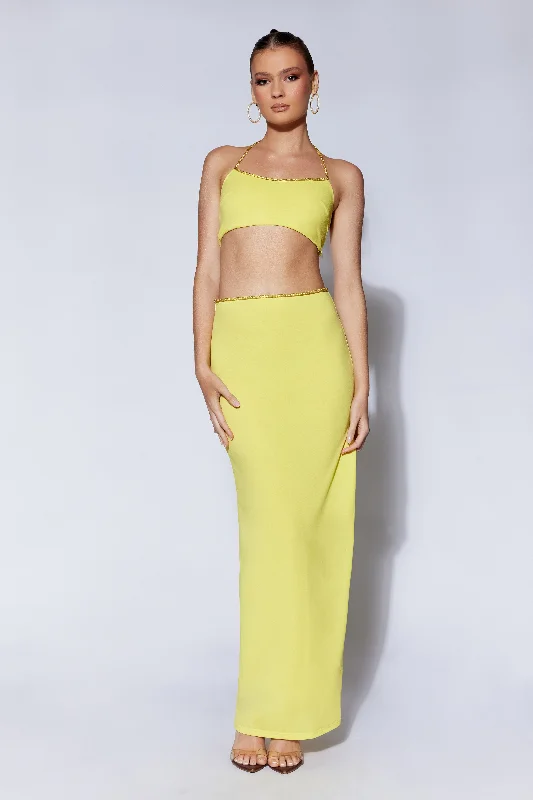 Women's Clothing With Trendy Designs Odd Size Clearance Sale Sweeney Diamante Maxi Skirt With Split - Chartreuse Women's Clothing With Trendy Designs Odd Size Clearance Sale Sweeney Diamante Maxi Skirt With Split - Chartreuse