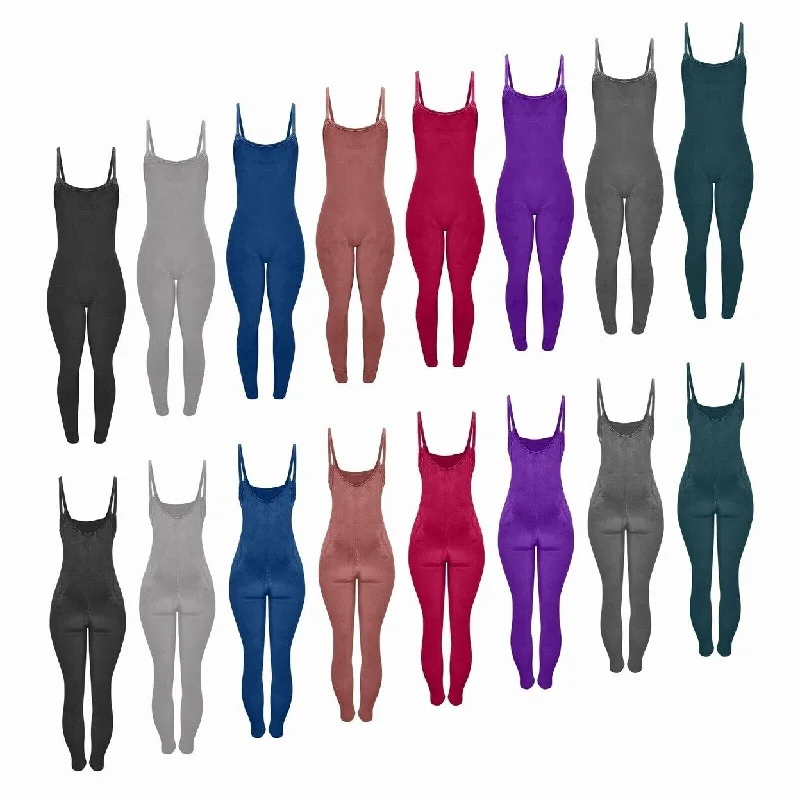 Women's Professional Outfit Huge Markdowns Womens 2Pack Velour Jumpsuit Sleeveless Spaghetti Strap Body Contour 95percent Polyester