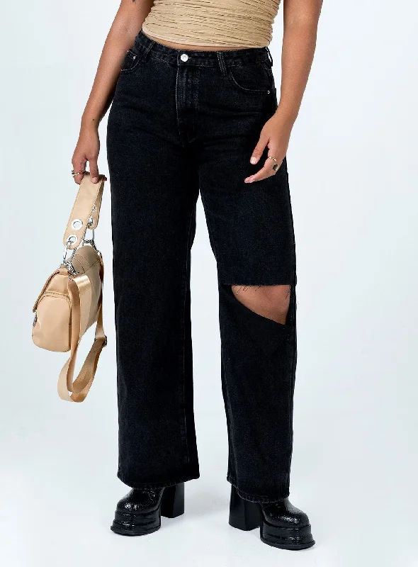 Women's Comfortable Garments Spring Fashion Sevina Wide Leg Denim Jeans Black