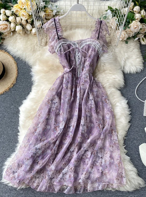 Women's Luxury Attire Trend Forward Women's Wear Purple print sleeveless short dress women's dress  1177