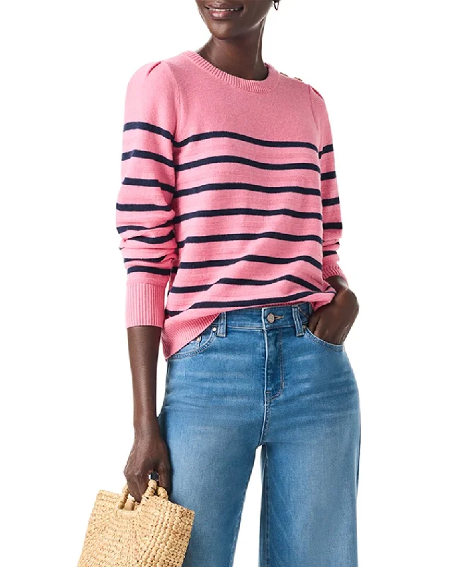 Fashionable Women's Outfit Coastal Beach - Inspired Style NIC+ZOE Stripe Button Shoulder Cashmere-Blend Sweater Fashionable Women's Outfit Coastal Beach - Inspired Style NIC+ZOE Stripe Button Shoulder Cashmere-Blend Sweater
