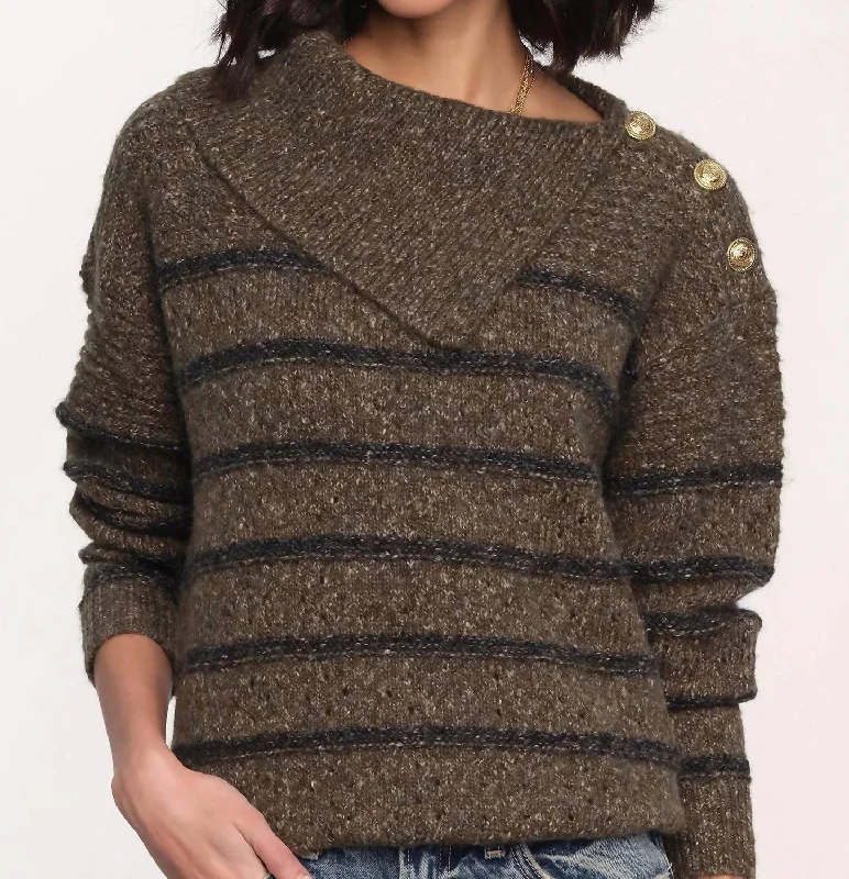 Women's Office Clothing Bold Prints Casual Chic Matilde Striped Sweater In Olive