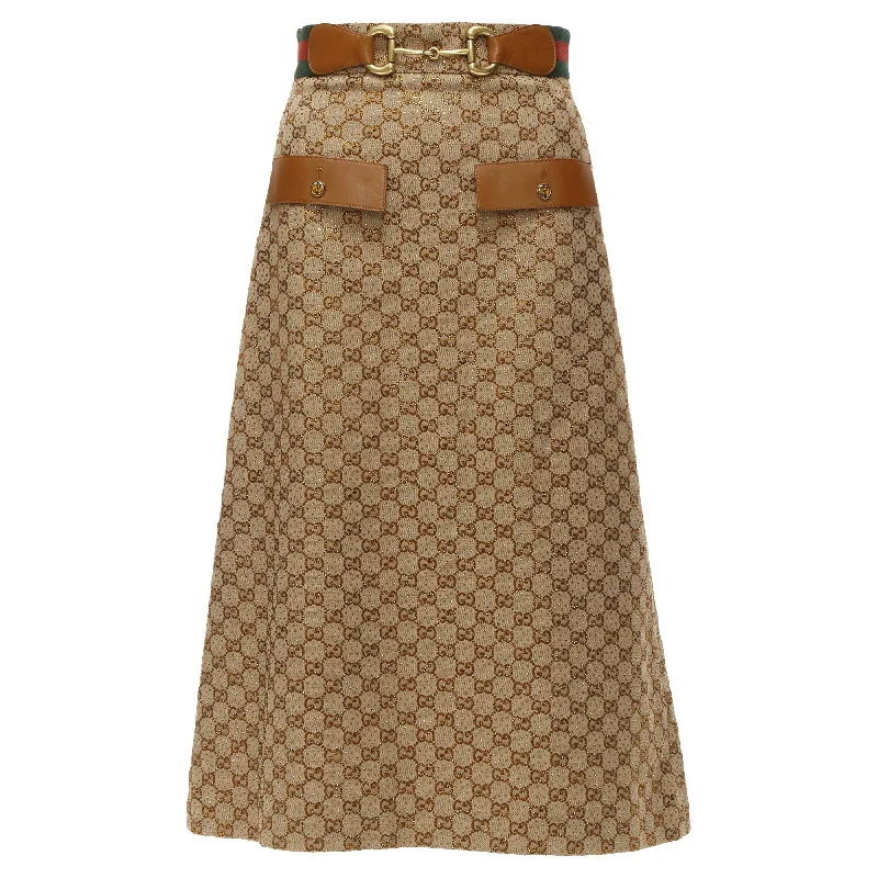 Comfortable Women's Clothing Hot Sale Gucci Aria GG monogram crystal leather horsebA-line midi skirt Comfortable Women's Clothing Hot Sale Gucci Aria GG monogram crystal leather horsebA-line midi skirt