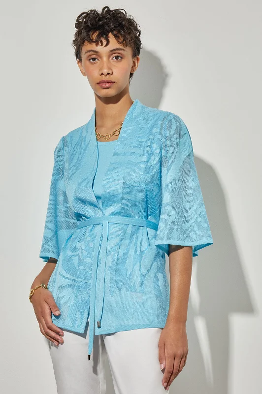 Women's Outfit For The Office Elegant Styles Plus Size Tie-Front Jacket - Sheer Floral Knit Women's Outfit For The Office Elegant Styles Plus Size Tie-Front Jacket - Sheer Floral Knit